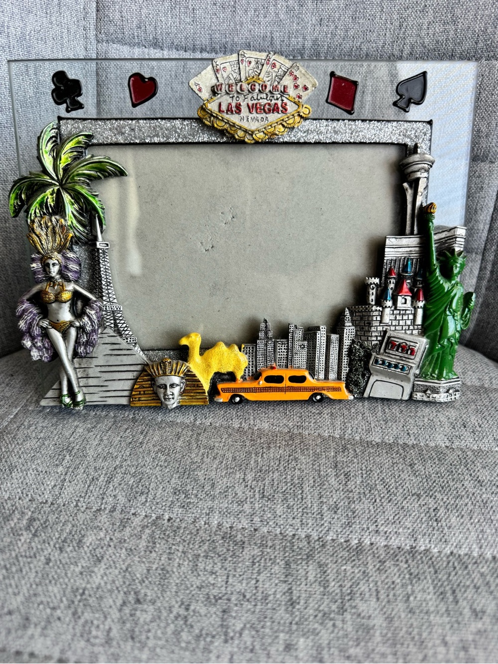 Las Vegas Themed Silver Photo Frame with Yellow Taxi Accent